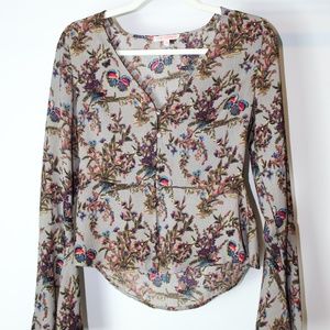 Re-Named Floral Surplice Blouse